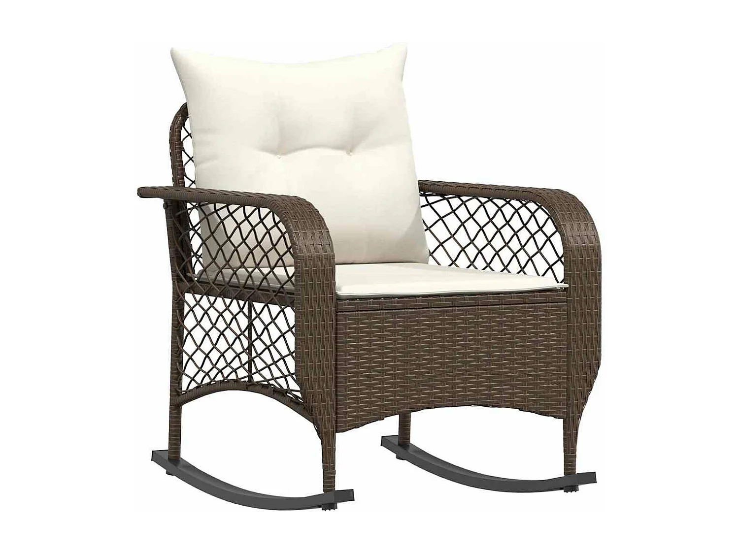 Chaise à bascule de jardin avec coussins marron résine tressée