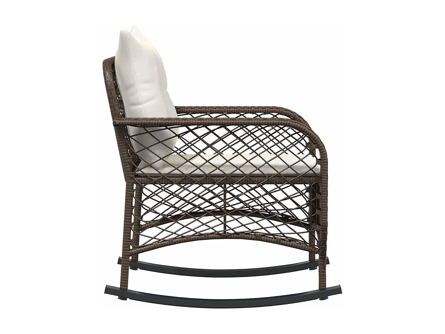 Chaise à bascule de jardin avec coussins marron résine tressée