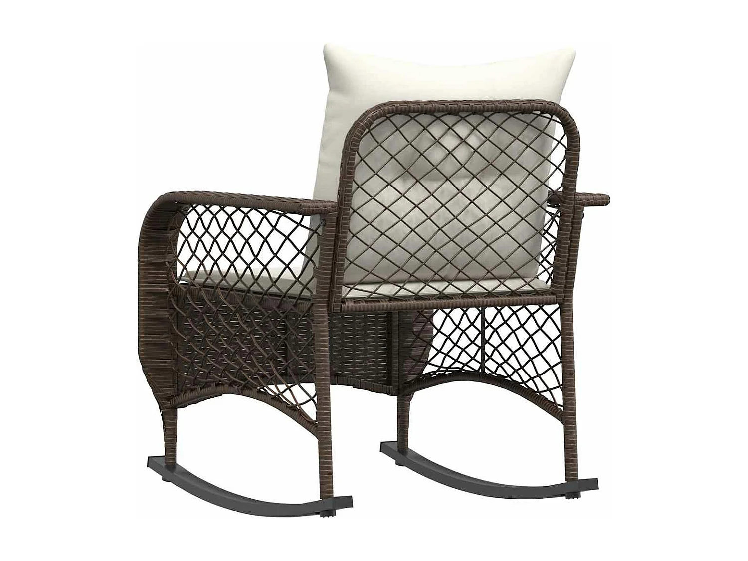 Chaise à bascule de jardin avec coussins marron résine tressée