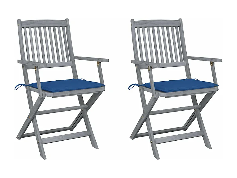 Chaises pliables d'extérieur 2 pièces avec coussins Bois d'acacia