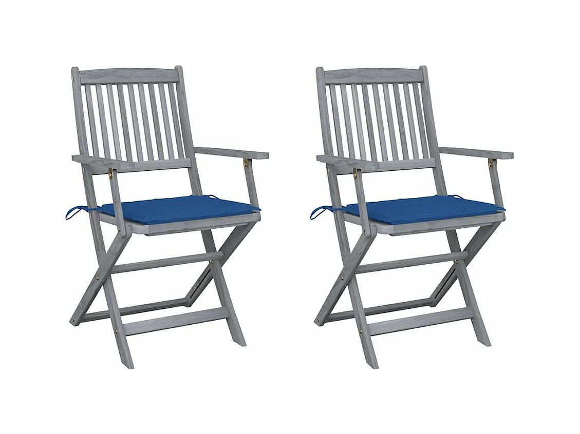 Chaises pliables d'extérieur 2 pièces avec coussins Bois d'acacia