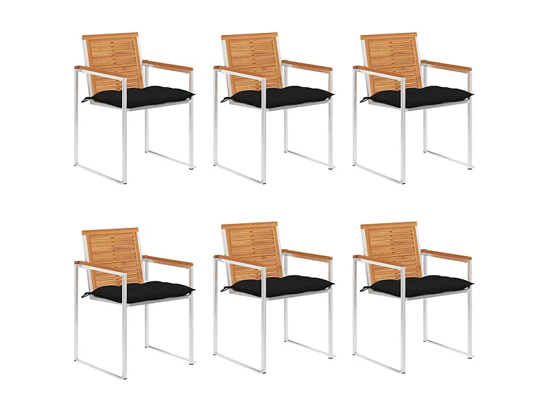 Chaises de jardin 6 pièces avec coussins Bois d'acacia solide