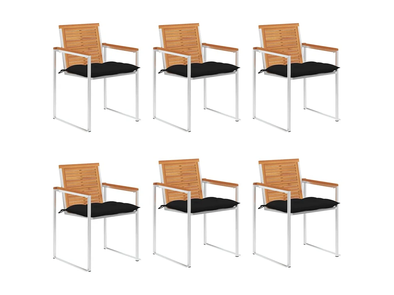 Chaises de jardin 6 pièces avec coussins Bois d'acacia solide