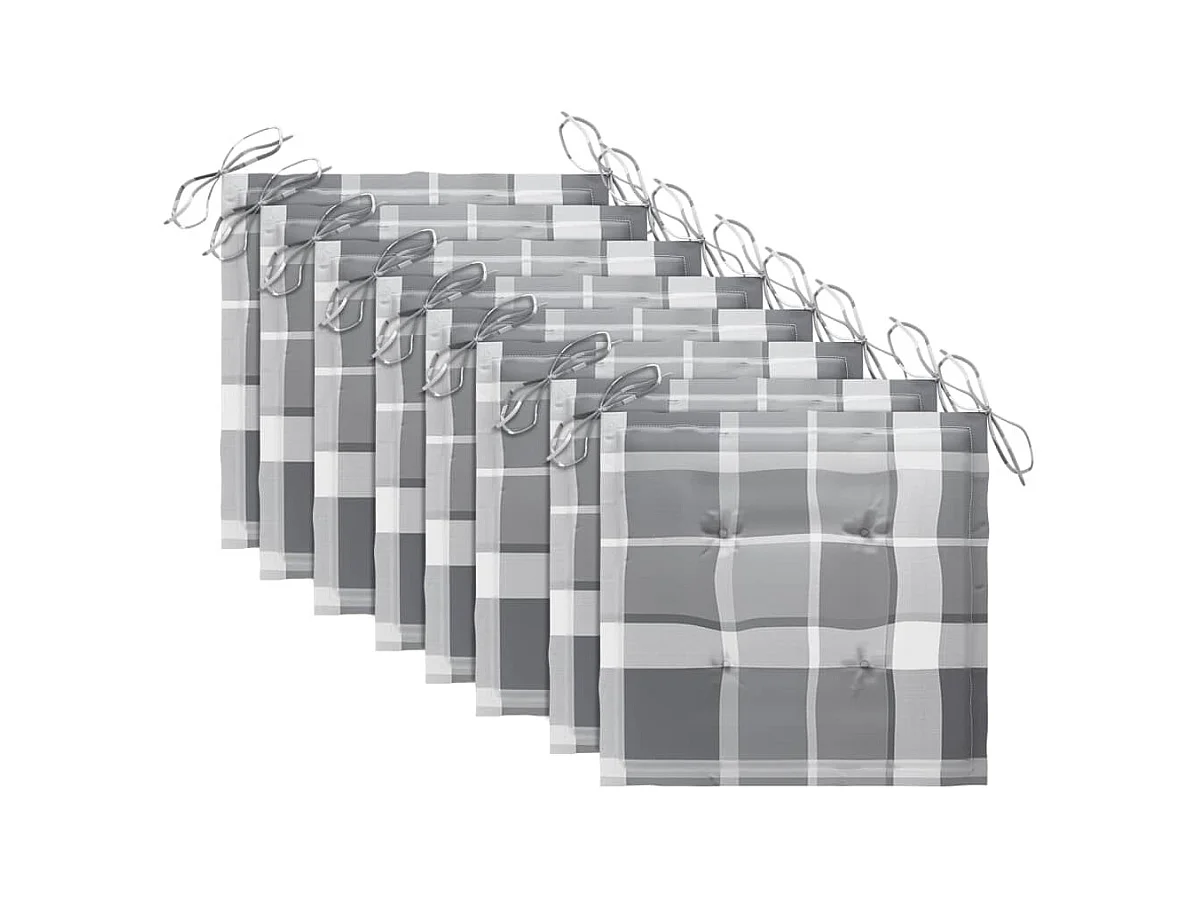 Chaises de jardin et coussins à carreaux gris 8 pièces Teck massif