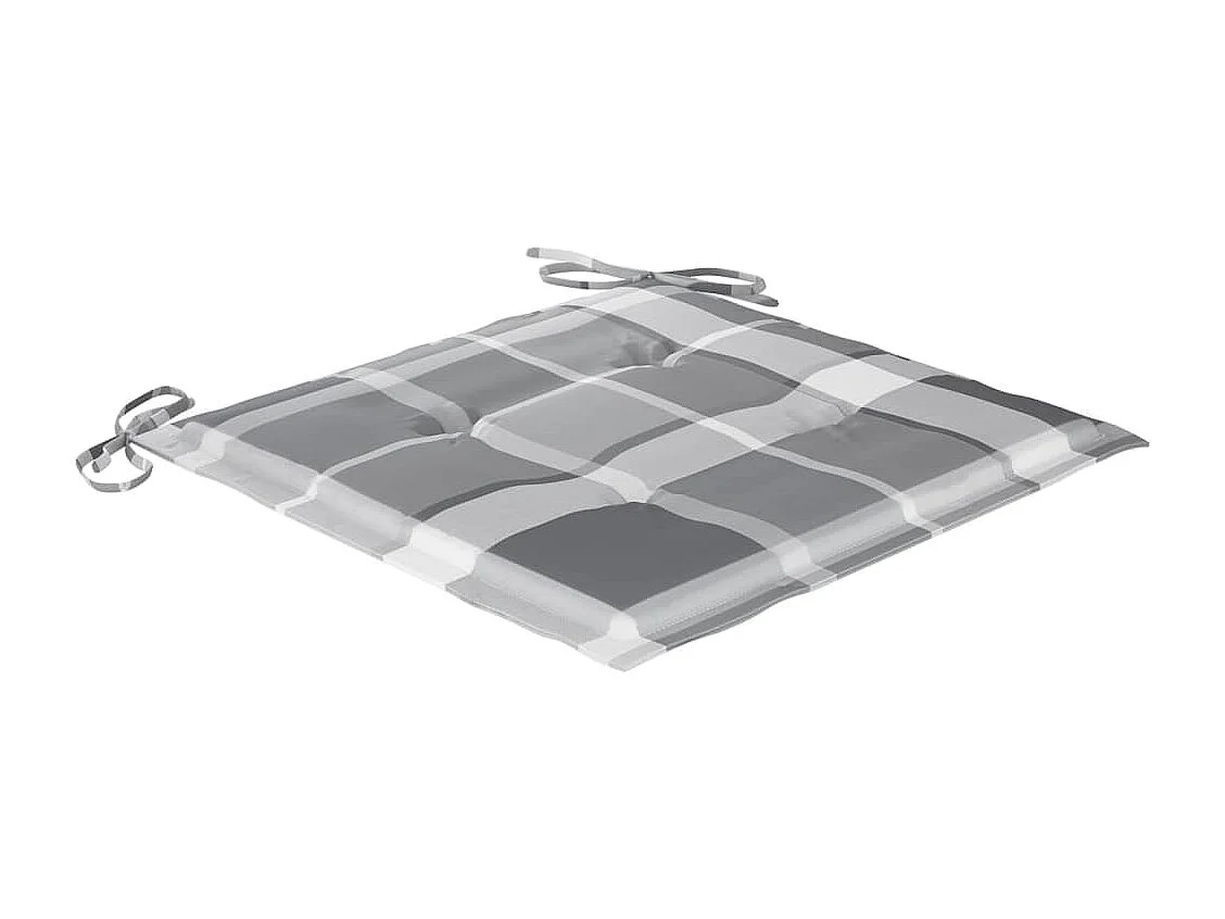Chaises de jardin et coussins à carreaux gris 8 pièces Teck massif