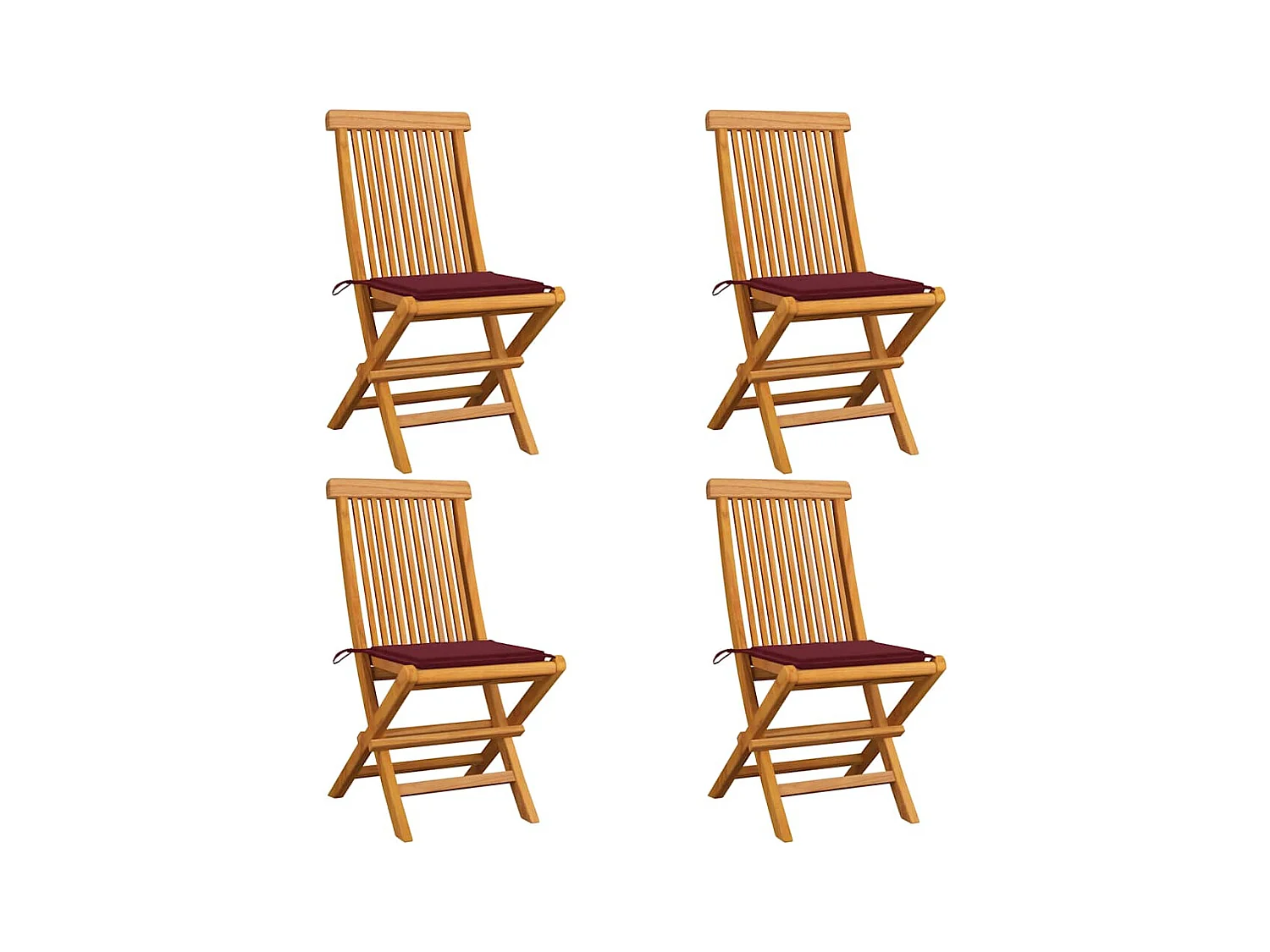 Chaises de jardin avec coussins rouge bordeaux 4 pièces Teck massif