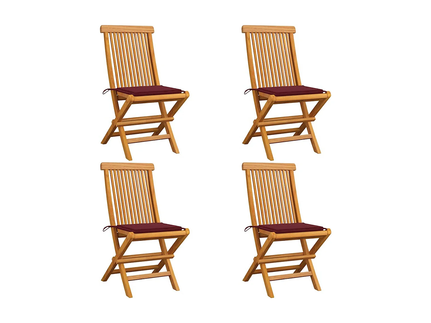 Chaises de jardin avec coussins rouge bordeaux 4 pièces Teck massif
