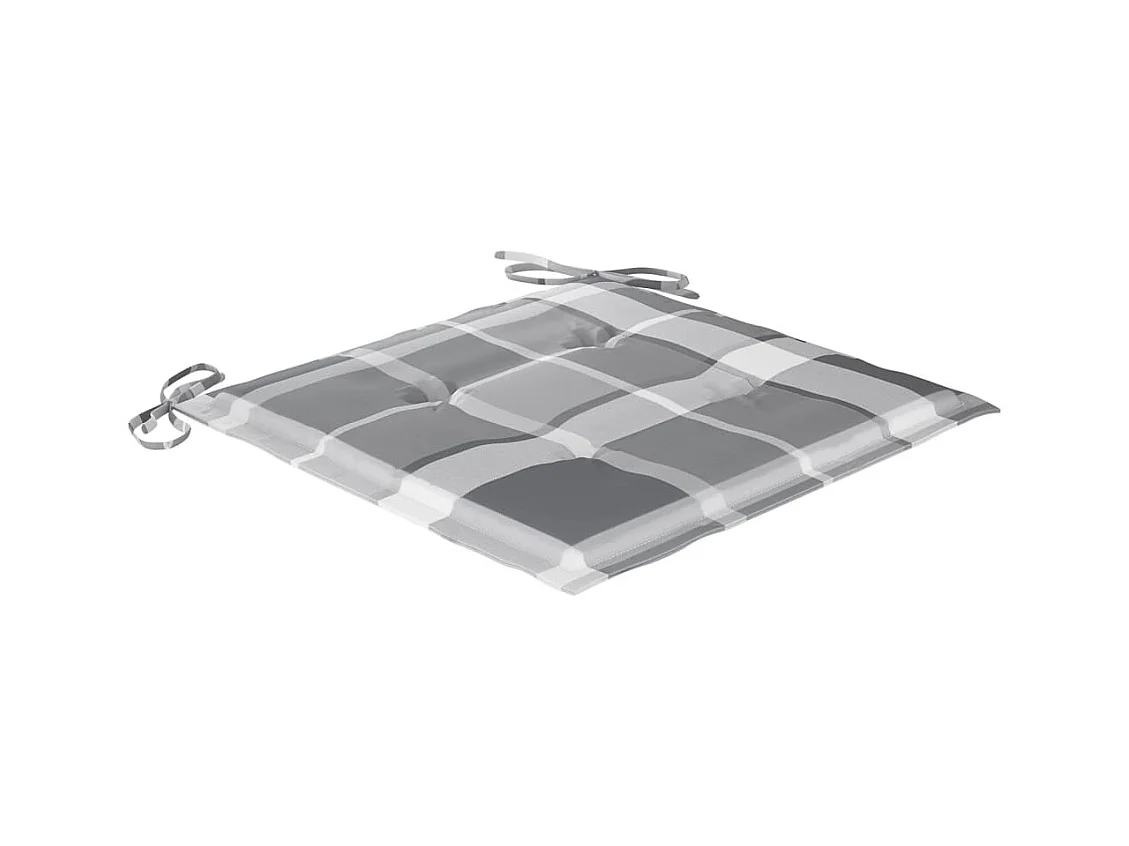 Cadeiras de jardim com almofadões xadrez cinzento 8 peças teca