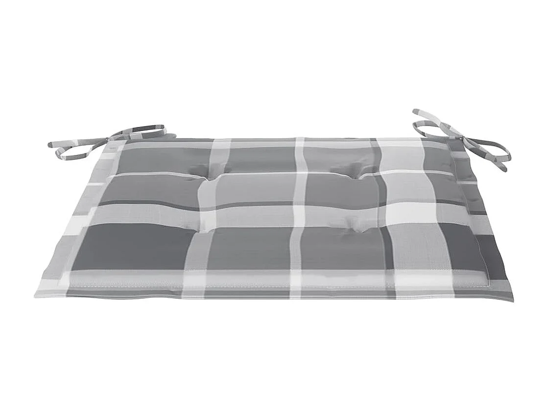 Sillas de jardín 8 unidades madera teca con cojines a cuadros grises