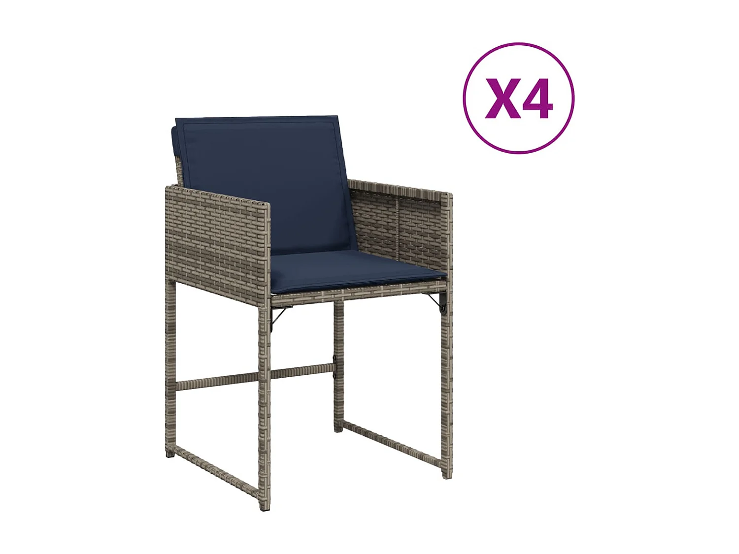 Chaises de jardin avec coussins lot de 4 gris résine tressée