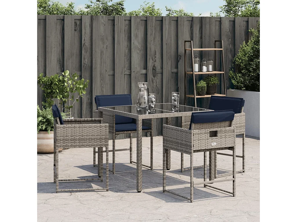 Chaises de jardin avec coussins lot de 4 gris résine tressée