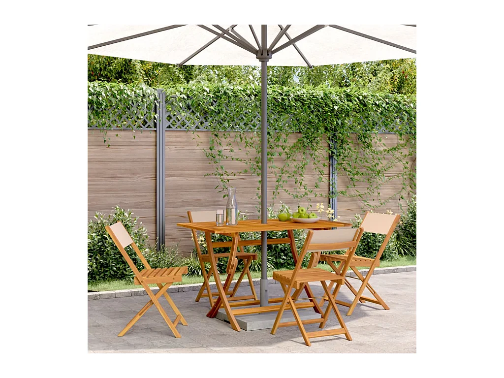 Chaises de jardin pliantes lot de 4 beige tissu et bois massif