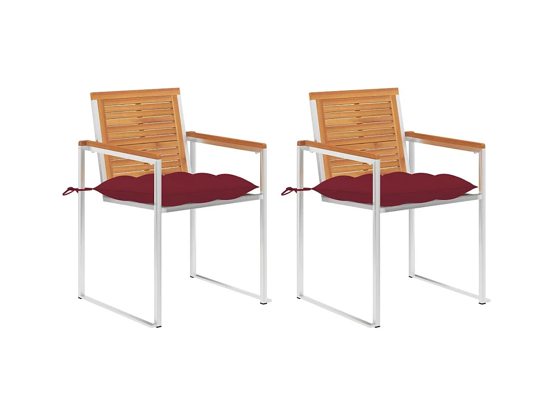 Chaises de jardin avec coussins 2 pièces Acacia solide et acier