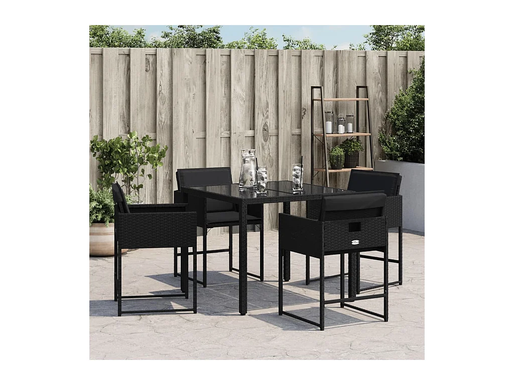 Tuinstoelen 4 stukkenmet kussens poly rattan zwart