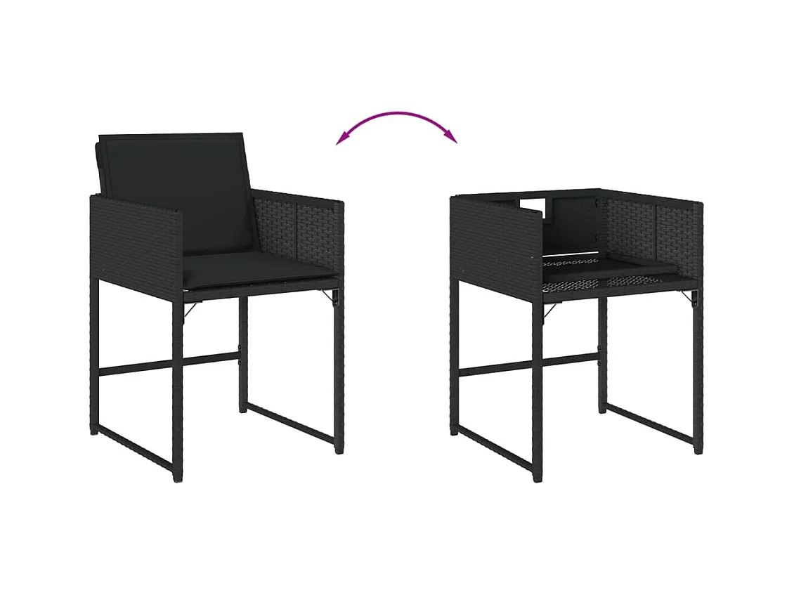 Tuinstoelen 4 stukkenmet kussens poly rattan zwart