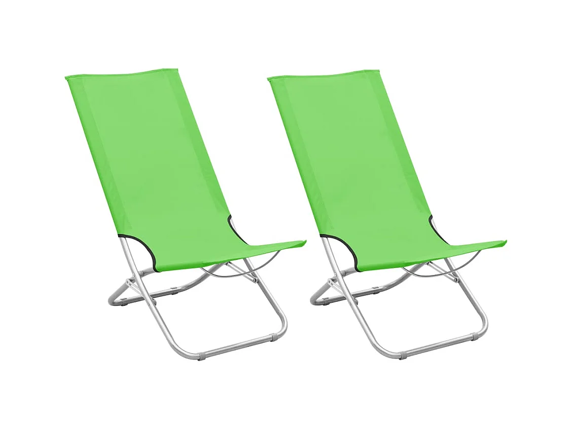 Chaises de plage pliables 2 pièces Vert Tissu