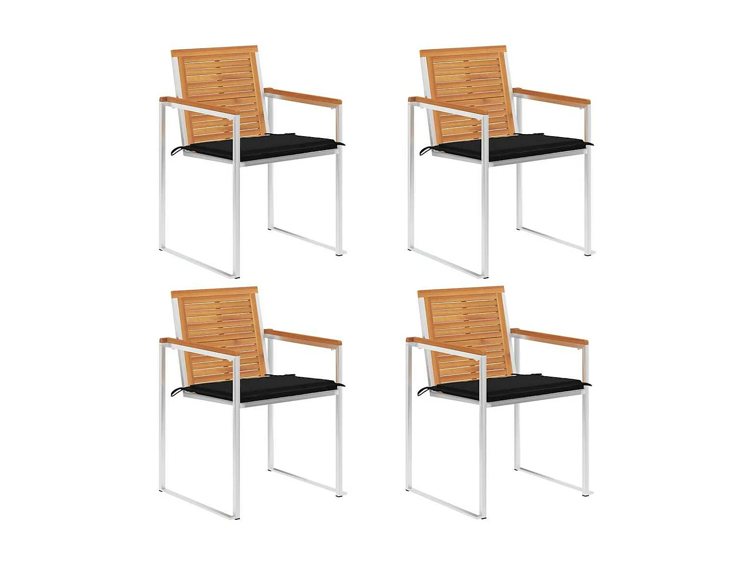 Chaises de jardin 4 pièces avec coussins Bois d'acacia massif