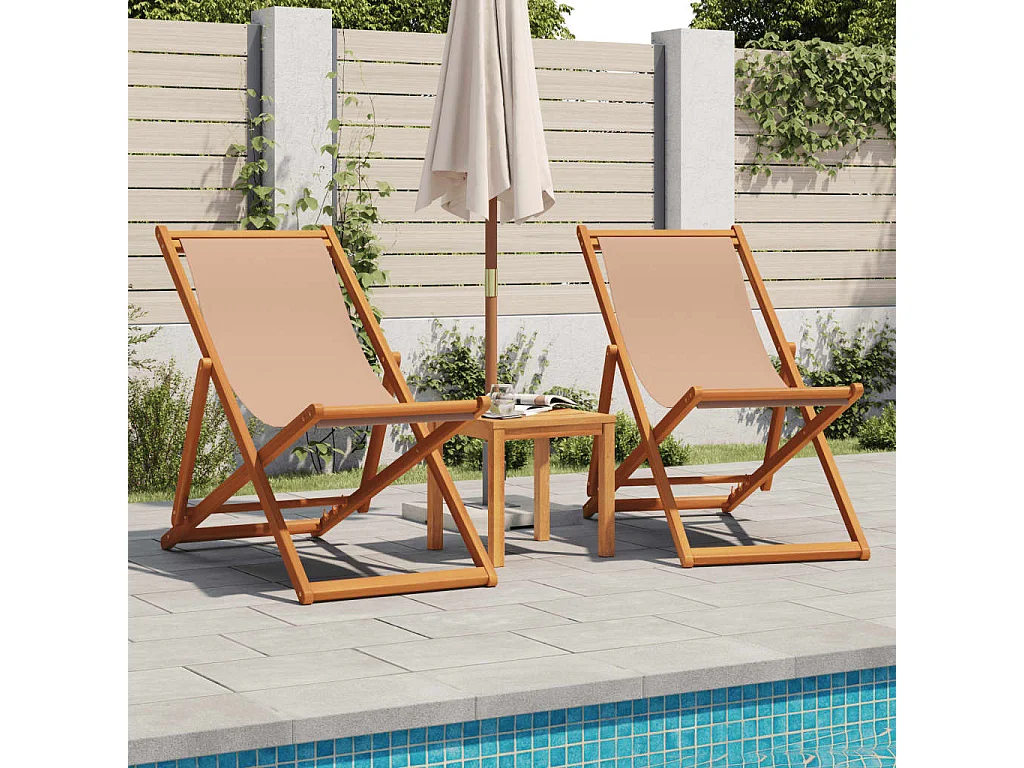 Chaise pliable de plage taupe bois d'eucalyptus massif et tissu