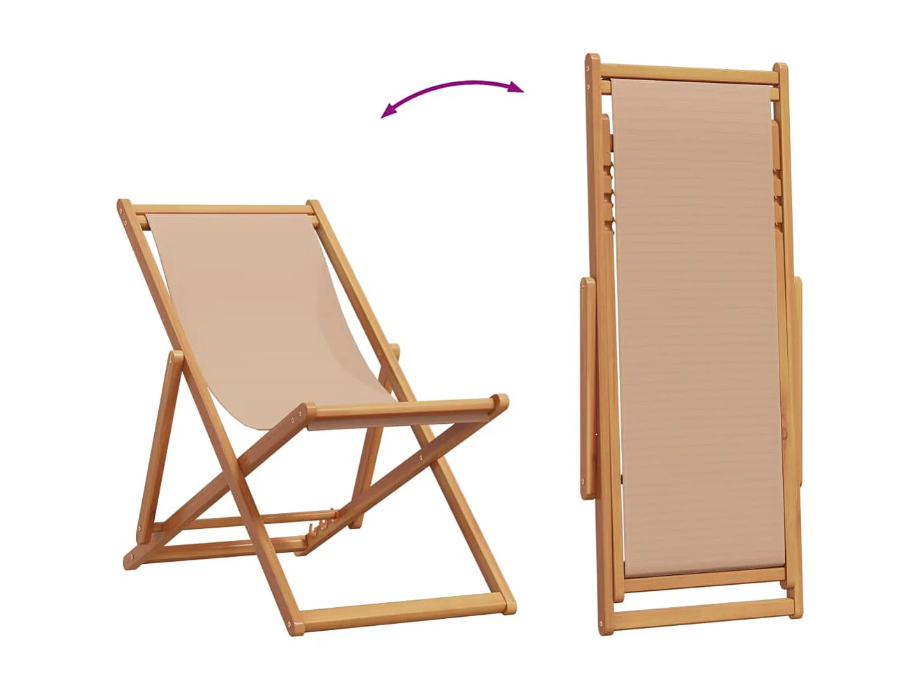 Chaise pliable de plage taupe bois d'eucalyptus massif et tissu