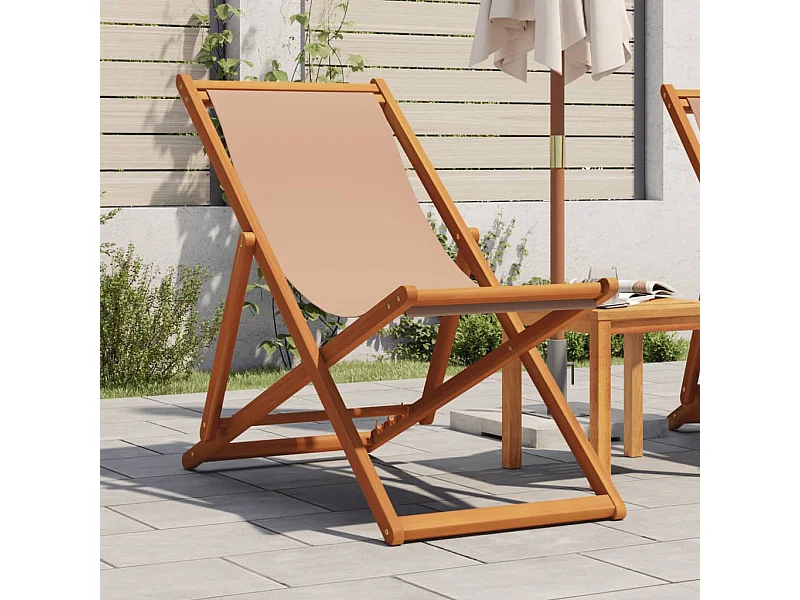 Chaise pliable de plage taupe bois d'eucalyptus massif et tissu