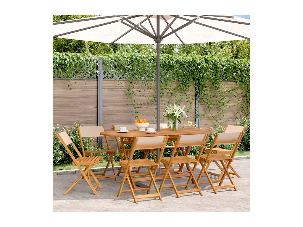 Tuinstoelen 8 st inklapbaar stof en massief hout beige