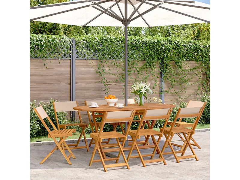 Chaises de jardin pliantes lot de 8 beige tissu et bois massif