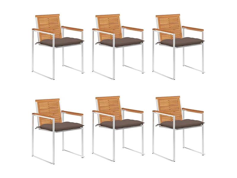 Chaises de jardin 6 pièces avec coussins Bois d'acacia solide
