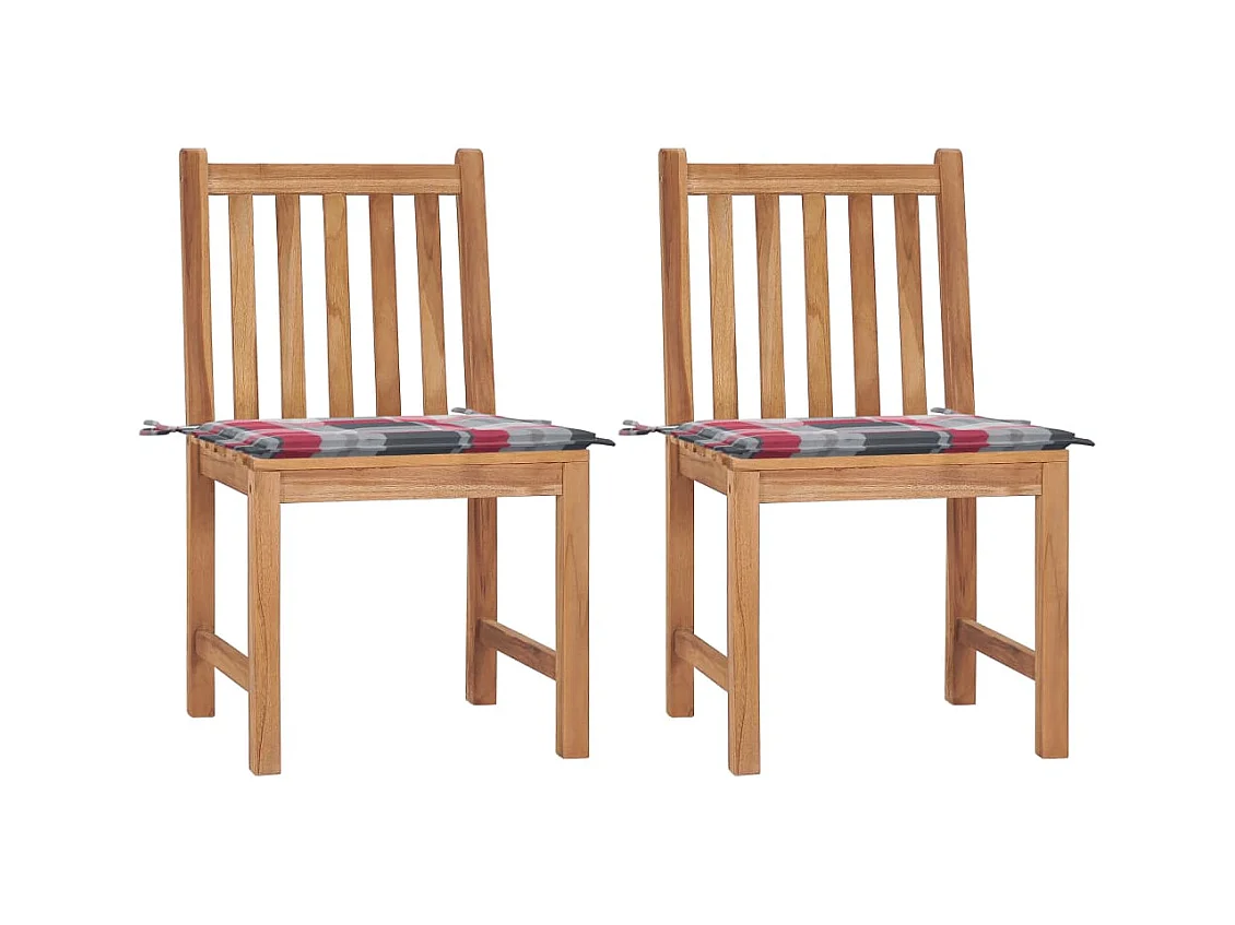 Chaises de jardin 2 pièces avec coussins Bois de teck massif