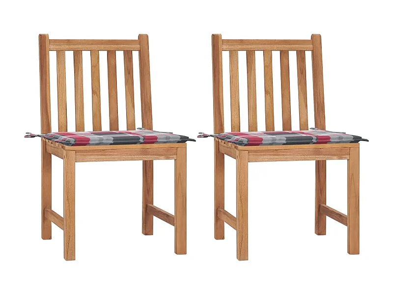 Chaises de jardin 2 pièces avec coussins Bois de teck massif