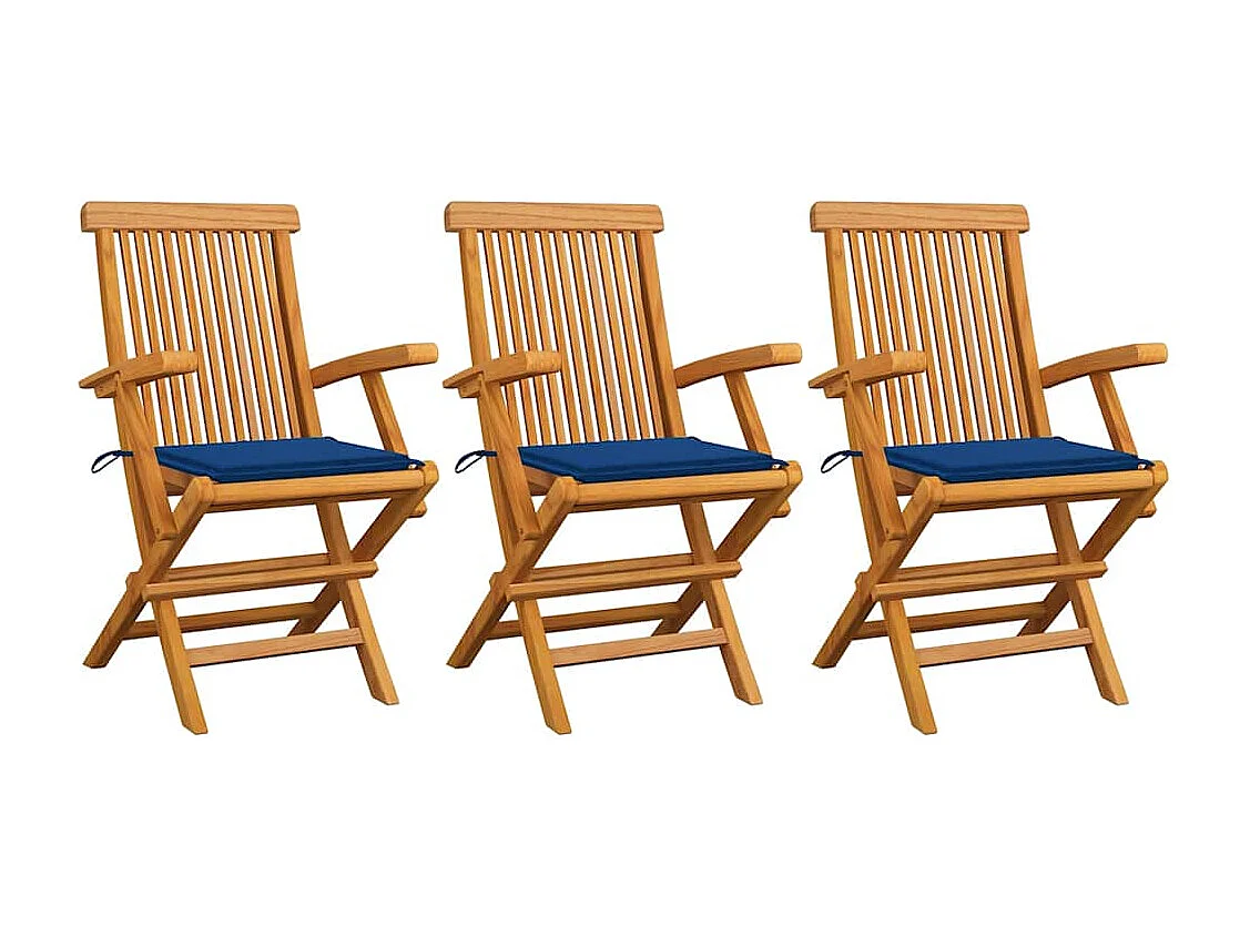 Chaises de jardin avec coussins bleu royal 3 pièces Bois de teck
