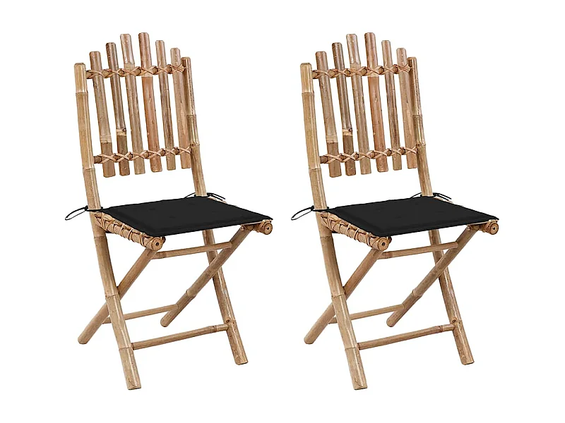 Chaises pliables de jardin 2 pièces avec coussins Bambou