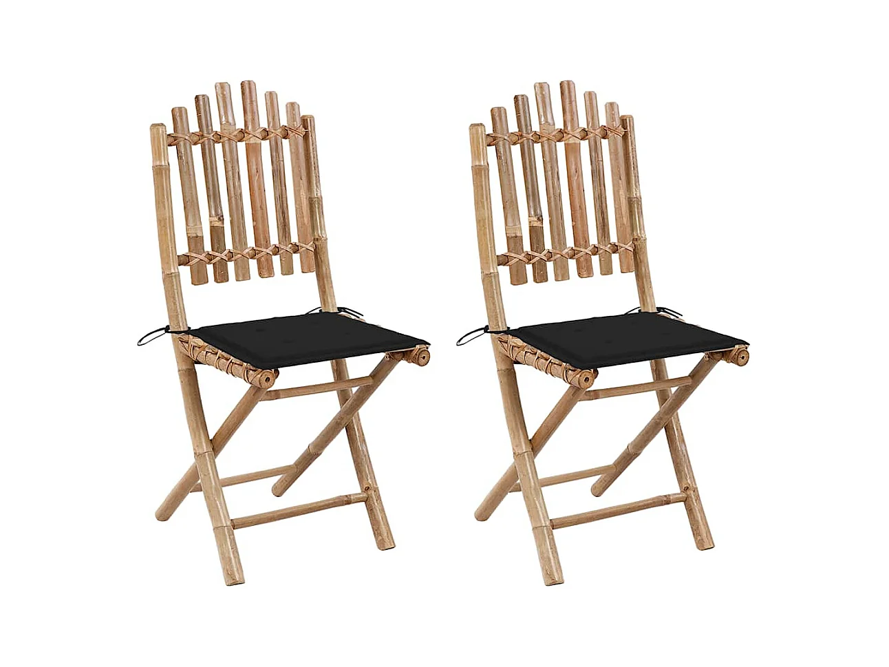 Chaises pliables de jardin 2 pièces avec coussins Bambou