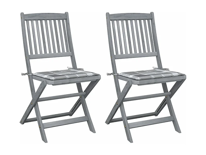 Chaises pliables d'extérieur 2 pièces avec coussins Bois d'acacia