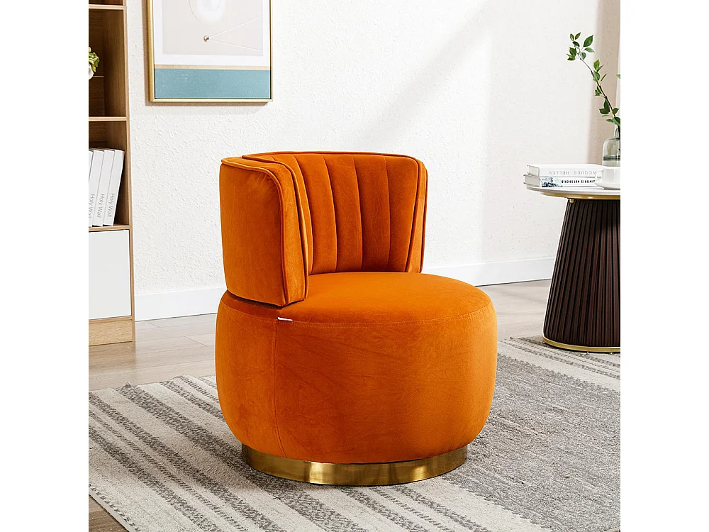 Chaise pivotante à 360 degrés ronde finition en velours doux dossier confortable structure solide orange