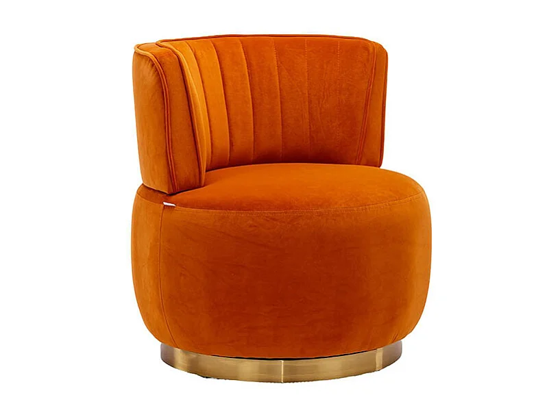 Chaise pivotante à 360 degrés ronde finition en velours doux dossier confortable structure solide orange