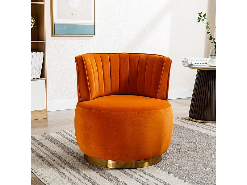 Chaise pivotante à 360 degrés ronde finition en velours doux dossier confortable structure solide orange