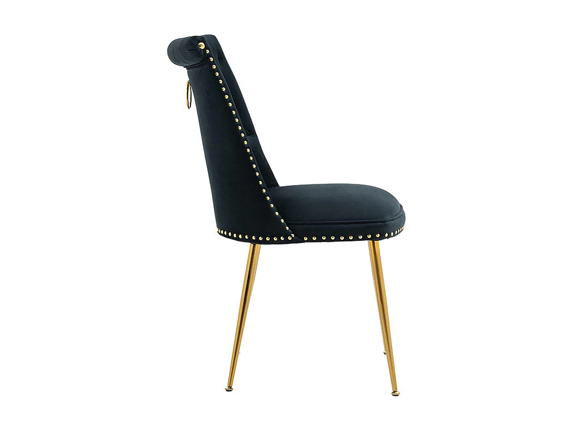 Chaises modernes lot de 2 en velours doux avec assise et dossier noir pieds en métal doré