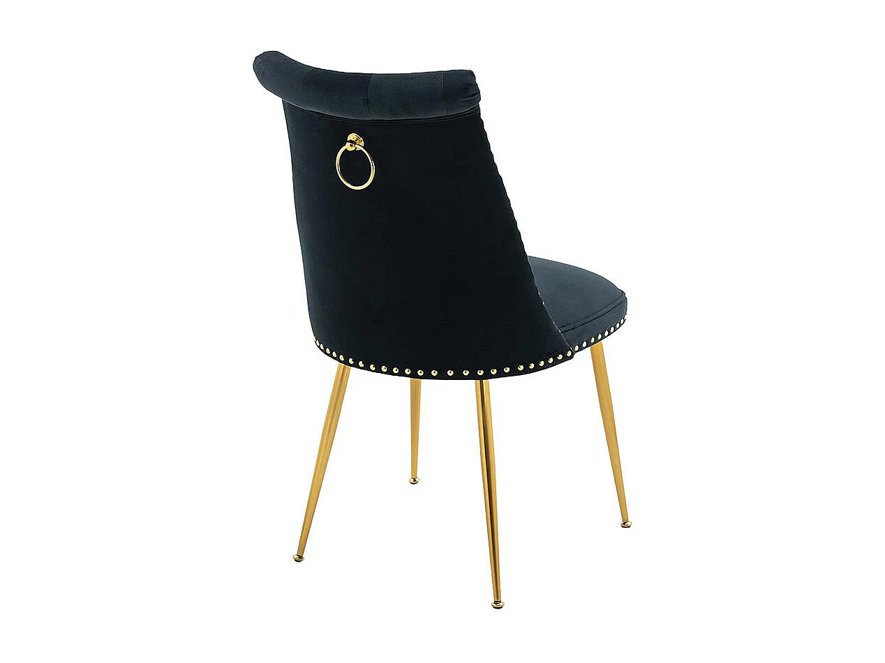Chaises modernes lot de 2 en velours doux avec assise et dossier noir pieds en métal doré