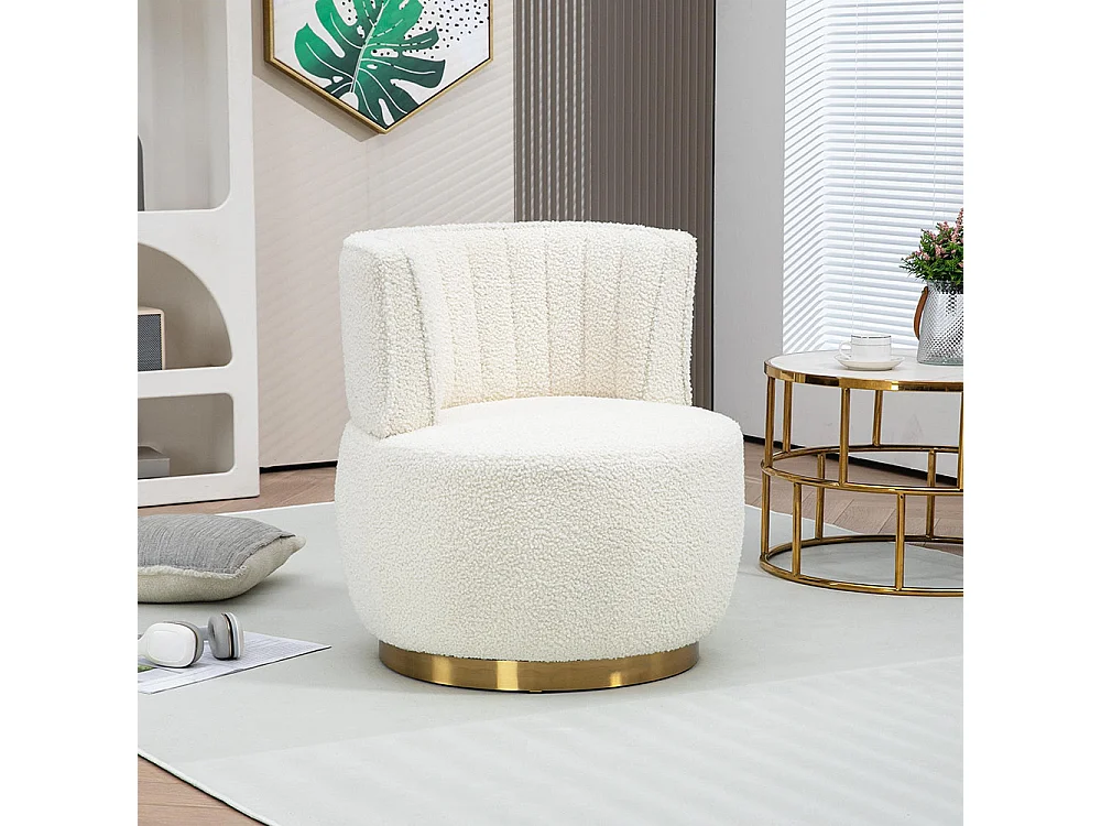 Chaise pivotante à 360 degrés ronde finition en velours doux dossier confortable structure solide blanc