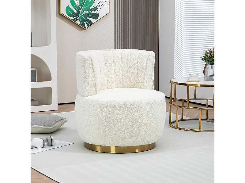 Chaise pivotante à 360 degrés ronde finition en velours doux dossier confortable structure solide blanc