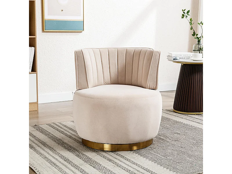 Chaise pivotante à 360 degrés ronde finition en velours doux dossier confortable structure solide beige