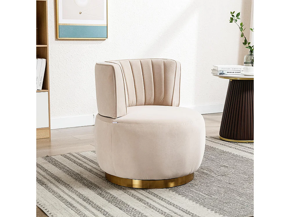 Chaise pivotante à 360 degrés ronde finition en velours doux dossier confortable structure solide beige
