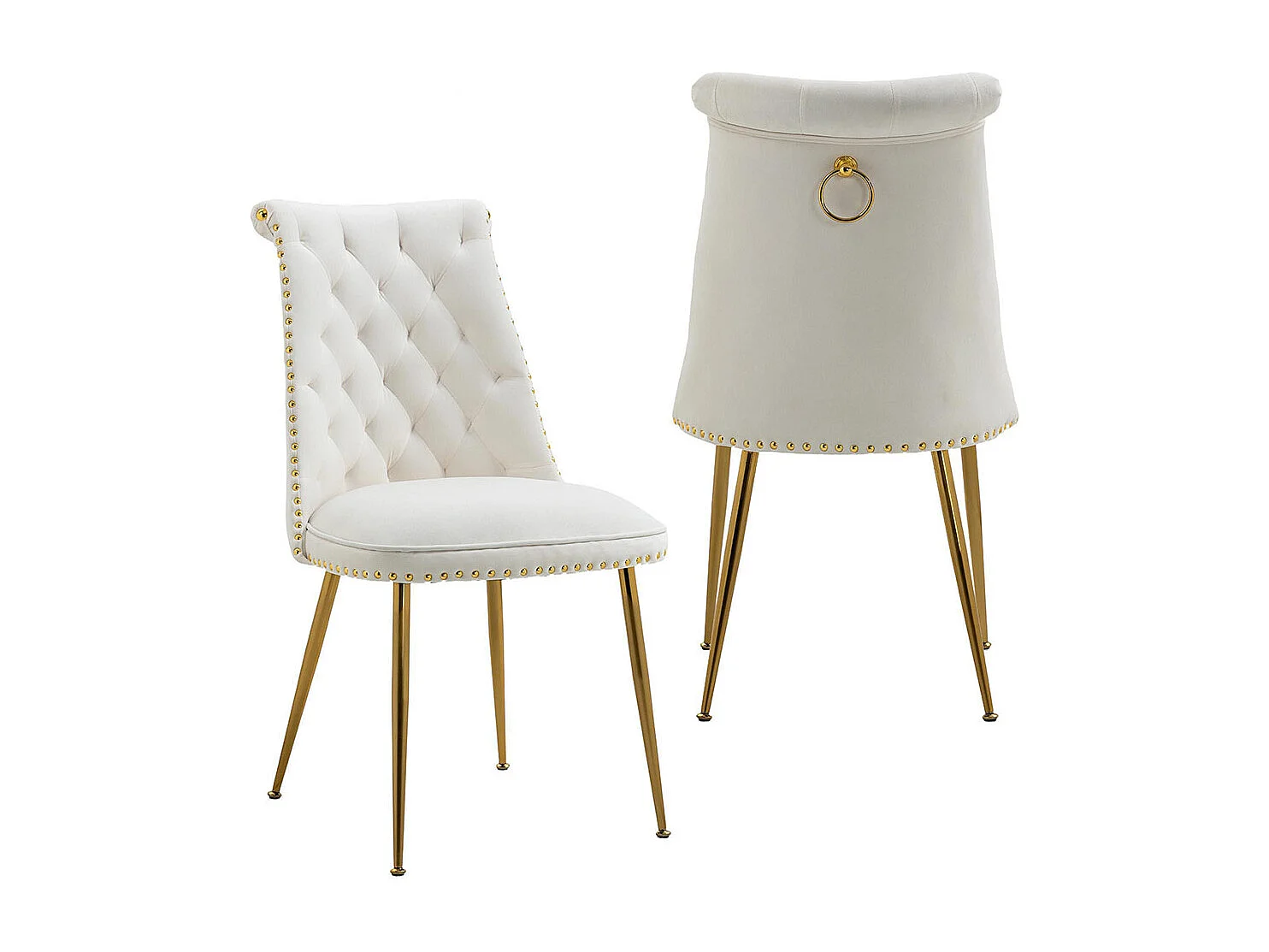 Chaises modernes lot de 2 en velours doux avec assise et dossier beige pieds en métal doré
