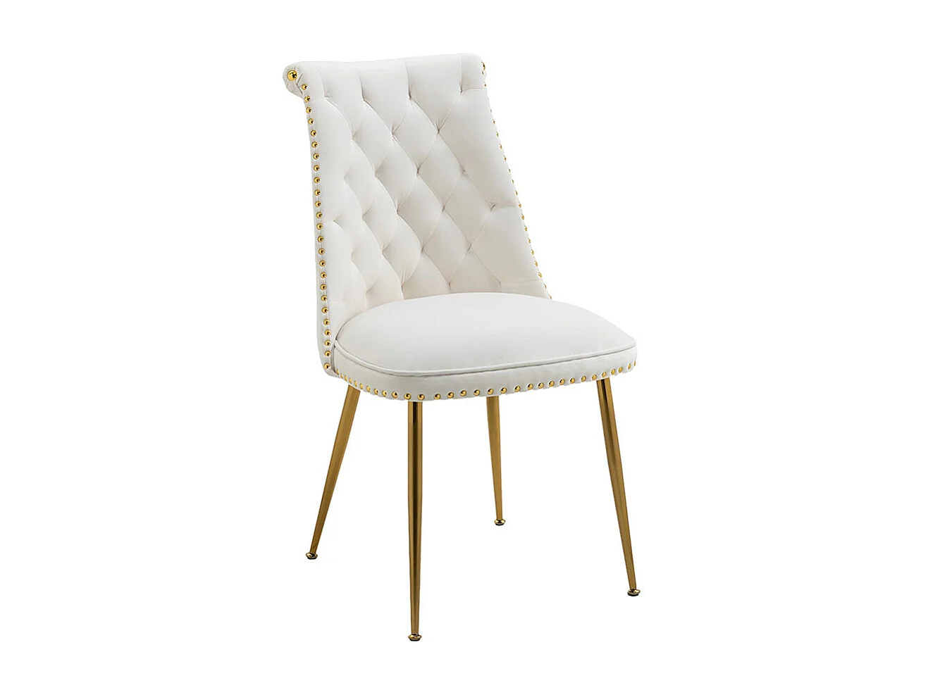 Chaises modernes lot de 2 en velours doux avec assise et dossier beige pieds en métal doré