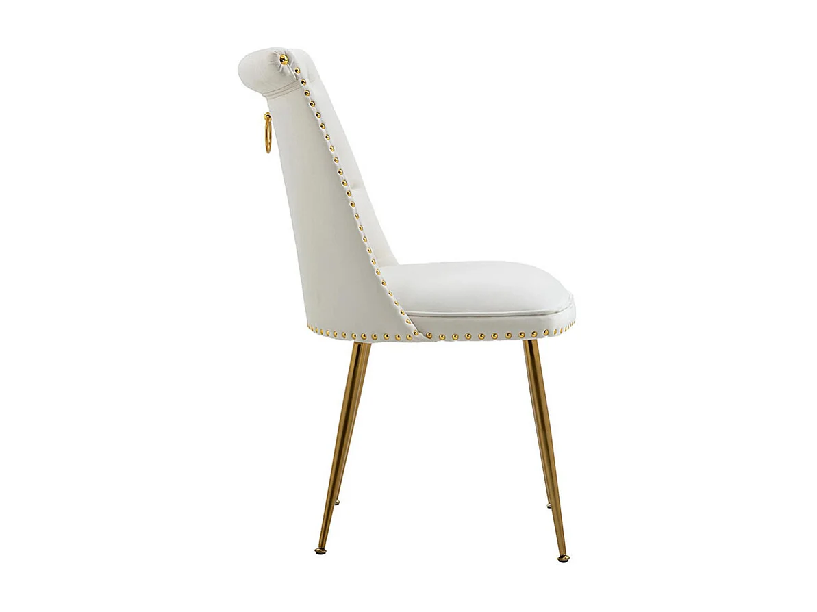 Chaises modernes lot de 2 en velours doux avec assise et dossier beige pieds en métal doré