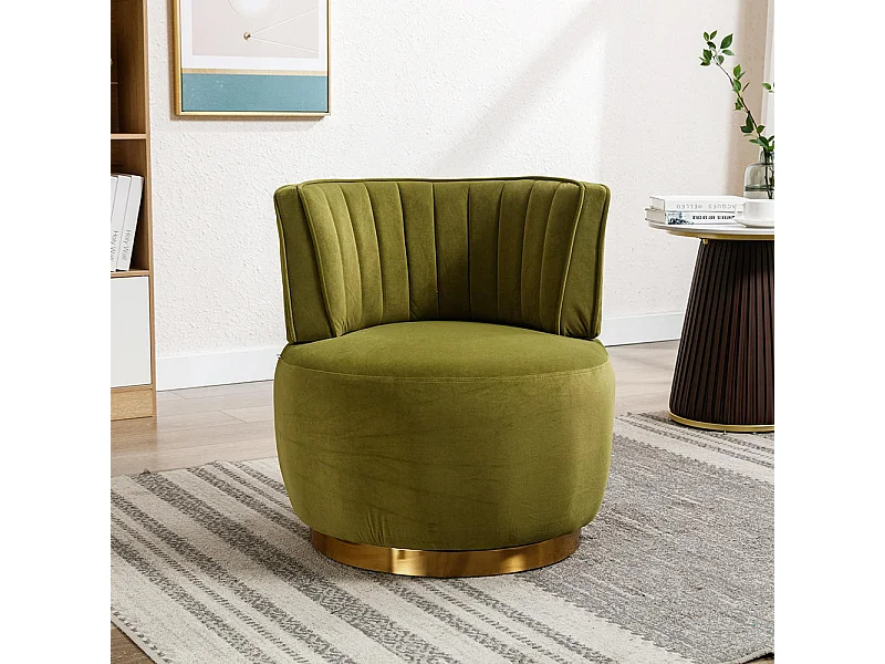 Chaise pivotante à 360 degrés ronde finition en velours doux dossier confortable structure solide vert olive