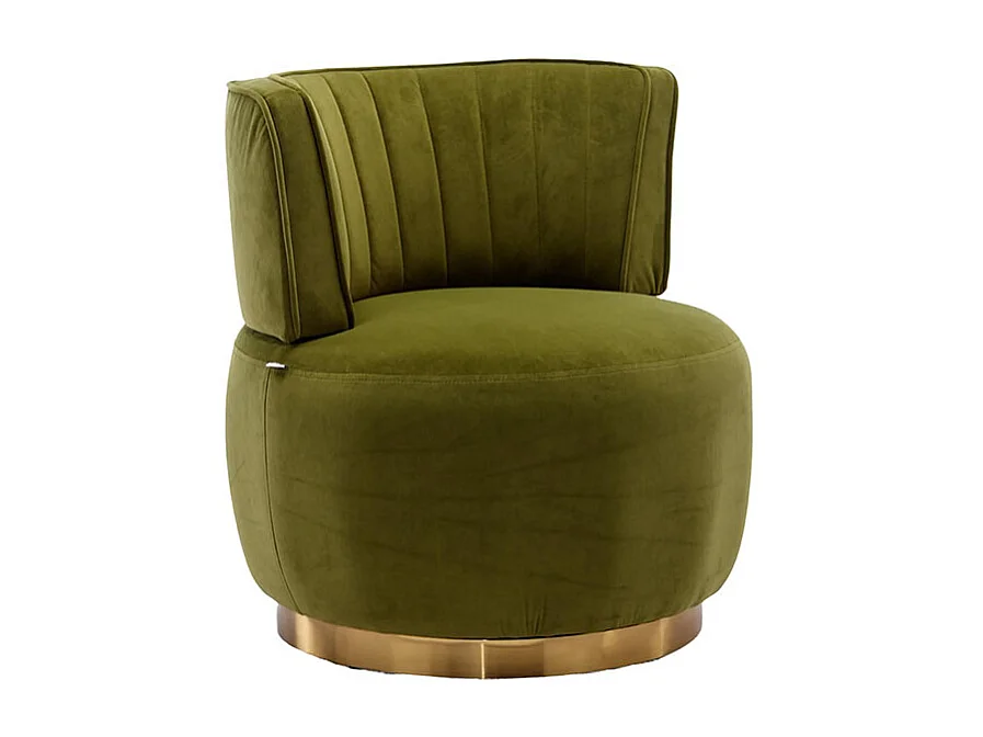 Chaise pivotante à 360 degrés ronde finition en velours doux dossier confortable structure solide vert olive