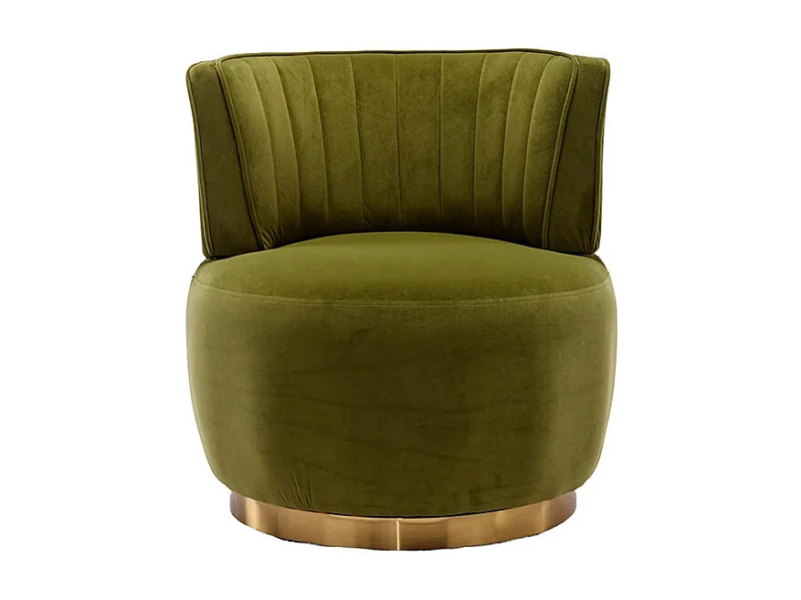 Chaise pivotante à 360 degrés ronde finition en velours doux dossier confortable structure solide vert olive