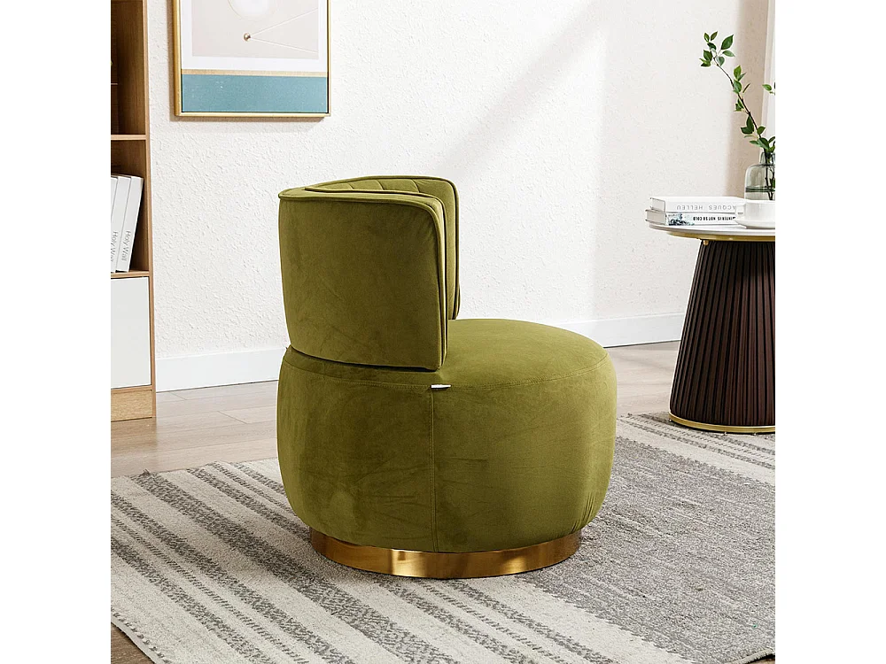 Chaise pivotante à 360 degrés ronde finition en velours doux dossier confortable structure solide vert olive
