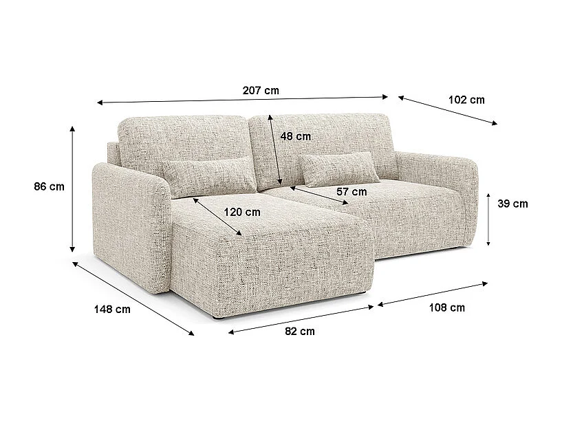 Canapé d'angle réversible et convertible 3 places avec coffre Lazare Gris clair